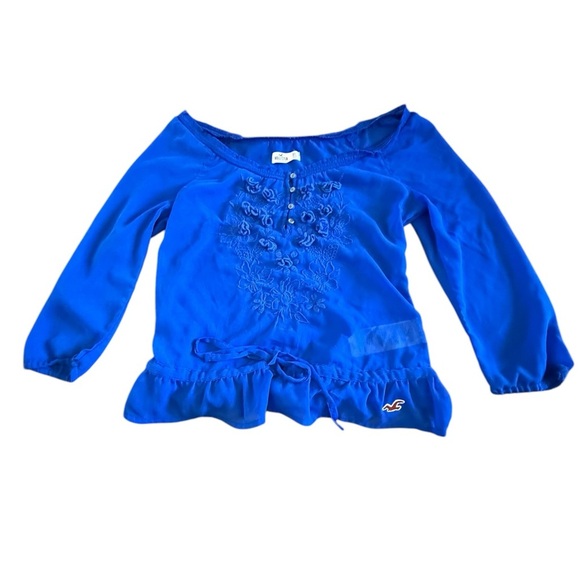 Hollister Blue Blouse with Billowy Sleeves and Ruffled Hem - Picture 7 of 7